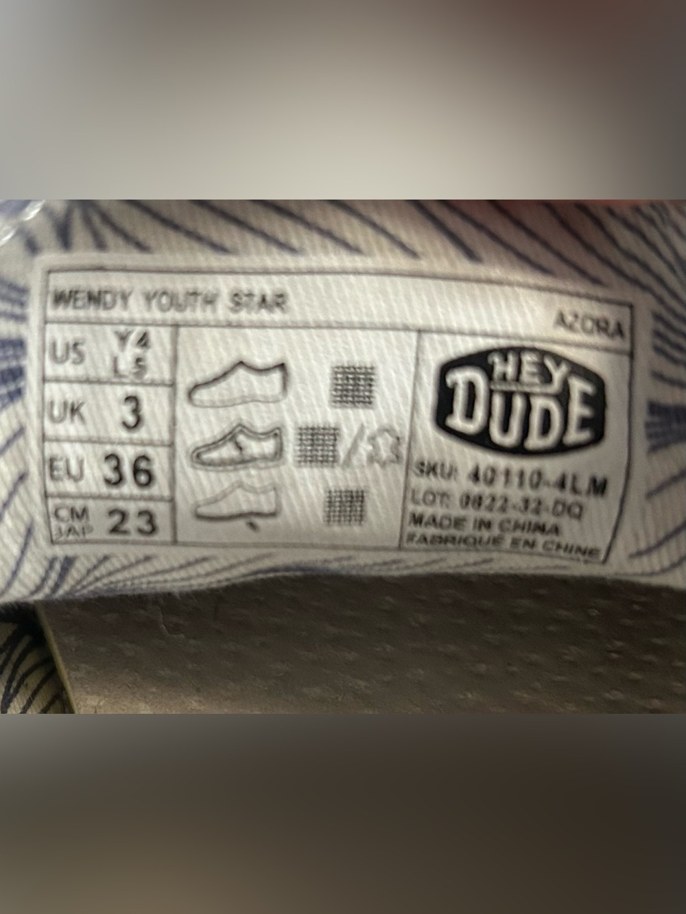 Hey Dude Slip-Ons Blue and White with Pink accents. Youth Size 4 - Picture 4 of 7